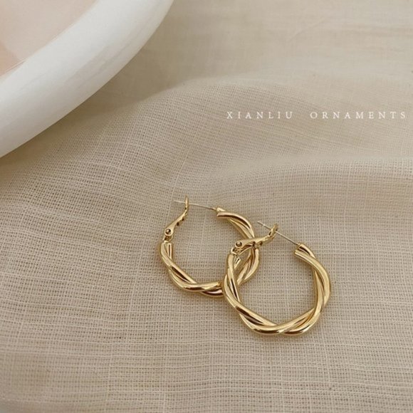 💙Golden Twist Hoops Earrings - Picture 1 of 10
